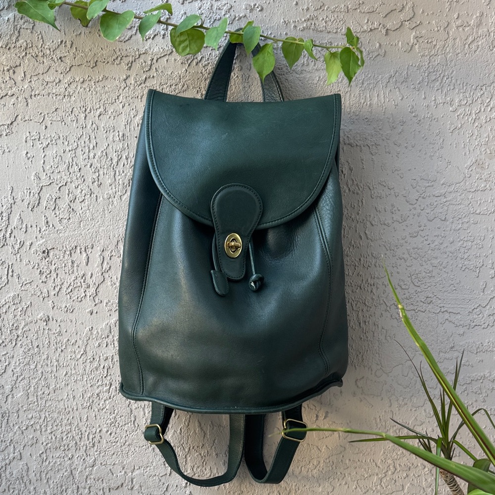 Coach Rucksack Backpack Bottle Green Glove Leather with Brass Hardware 🔥